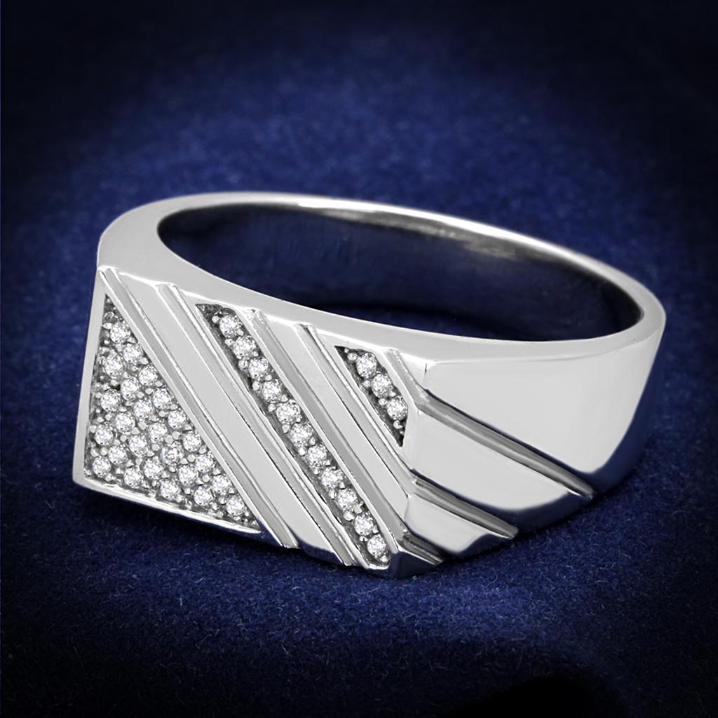 MATS240 - Rhodium 925 Sterling Silver Ring with AAA Grade CZ  in Clear