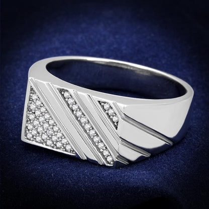 MATS240 - Rhodium 925 Sterling Silver Ring with AAA Grade CZ  in Clear
