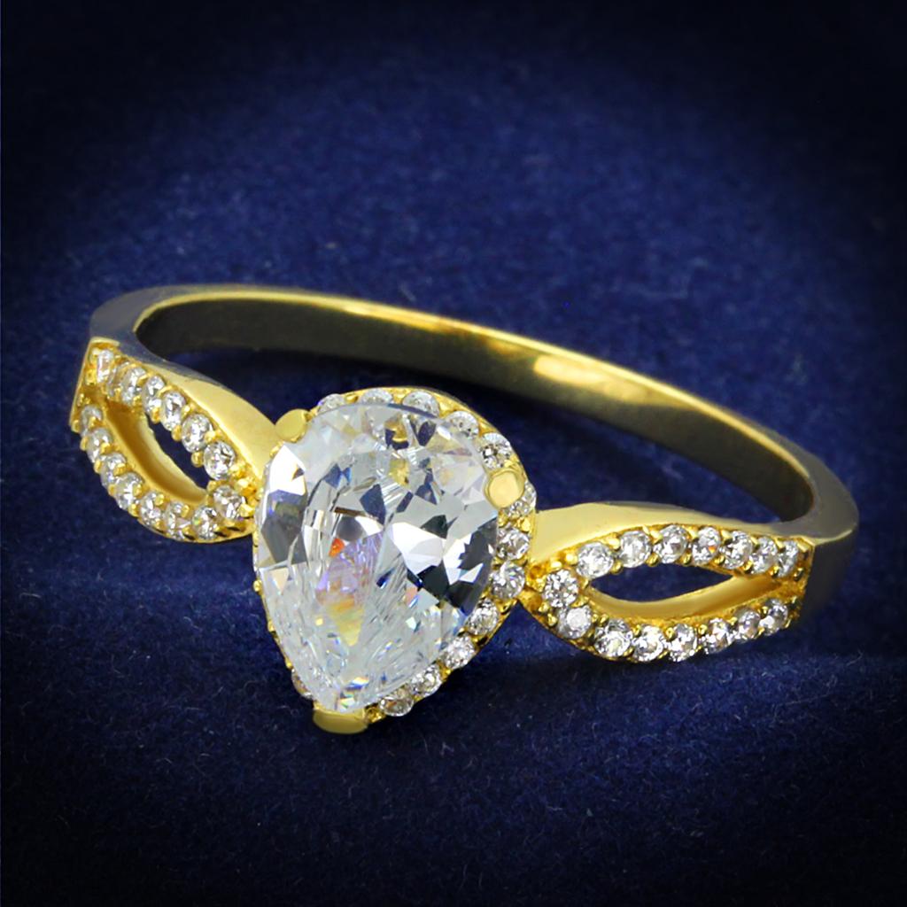 MATS248 - Gold 925 Sterling Silver Ring with AAA Grade CZ  in Clear