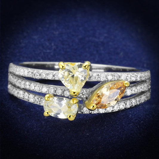 MATS250 - Reverse Two-Tone 925 Sterling Silver Ring with AAA Grade CZ  in Multi Color