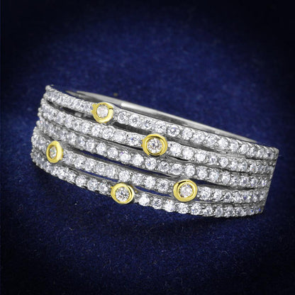 MATS251 - Reverse Two-Tone 925 Sterling Silver Ring with AAA Grade CZ  in Clear