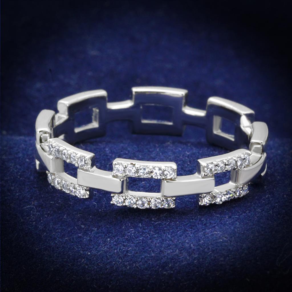 MATS257 - Rhodium 925 Sterling Silver Ring with AAA Grade CZ  in Clear