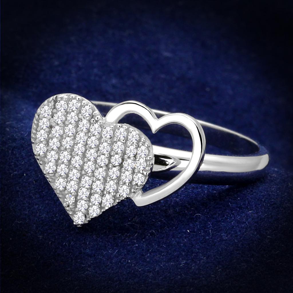 MATS260 - Rhodium 925 Sterling Silver Ring with AAA Grade CZ  in Clear