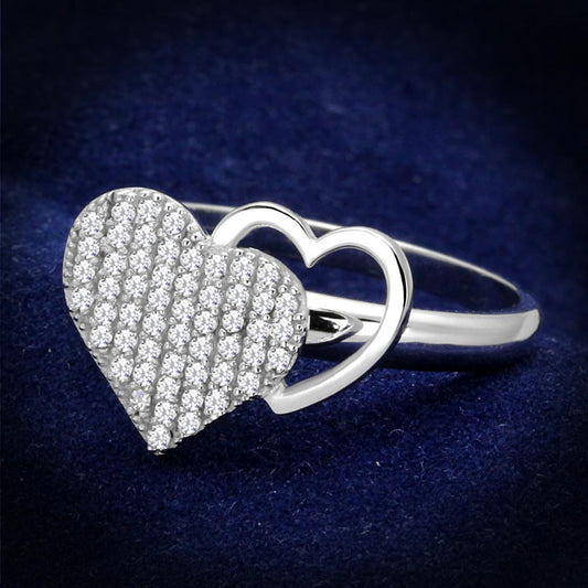 MATS260 - Rhodium 925 Sterling Silver Ring with AAA Grade CZ  in Clear