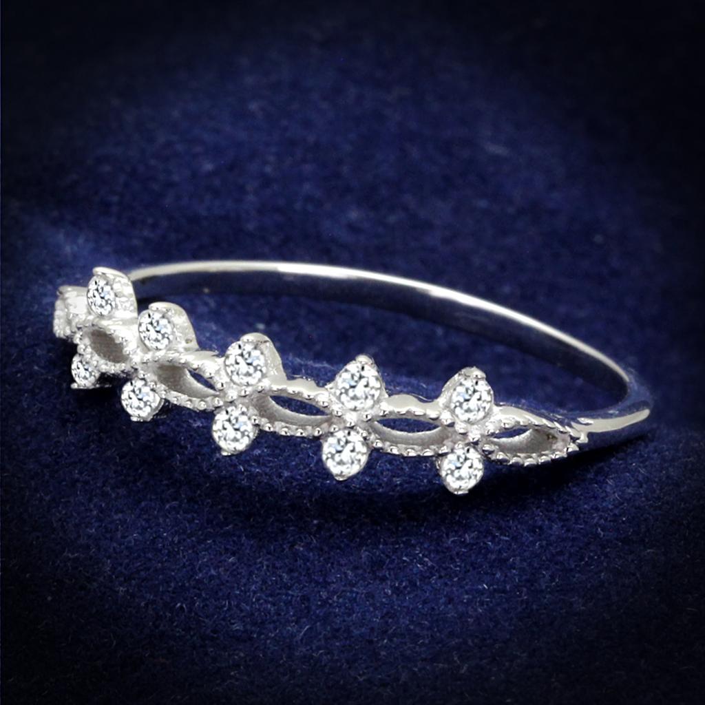 MATS262 - Rhodium 925 Sterling Silver Ring with AAA Grade CZ  in Clear
