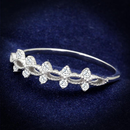 MATS262 - Rhodium 925 Sterling Silver Ring with AAA Grade CZ  in Clear