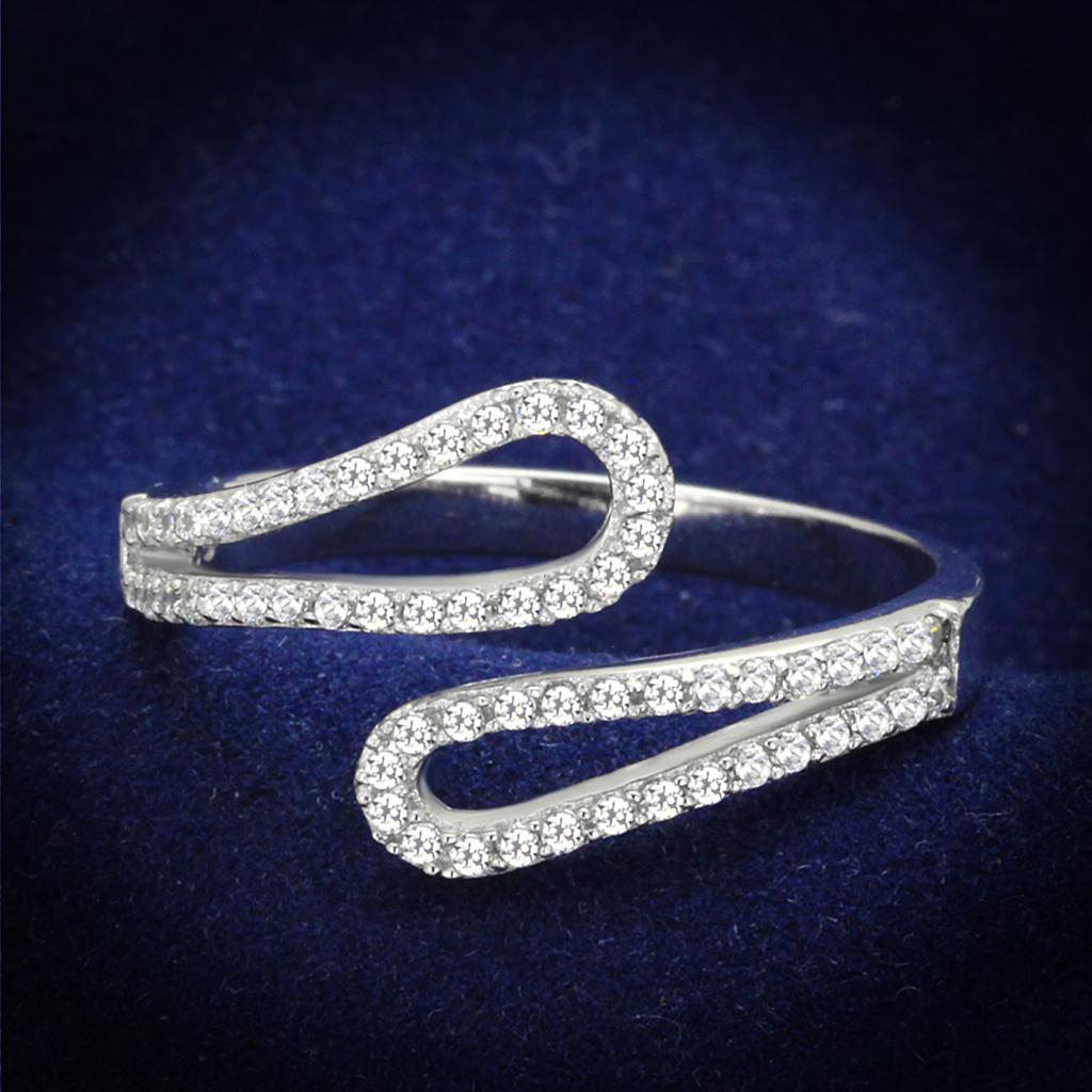 MATS267 - Rhodium 925 Sterling Silver Ring with AAA Grade CZ  in Clear