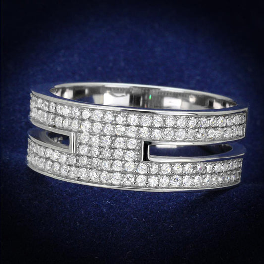 MATS273 - Rhodium 925 Sterling Silver Ring with AAA Grade CZ  in Clear