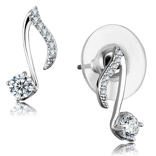 MATS284 - Rhodium 925 Sterling Silver Earrings with AAA Grade CZ  in Clear