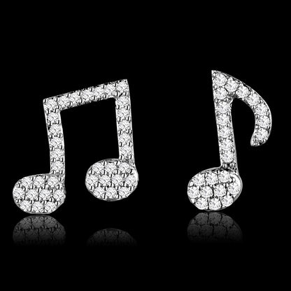 MATS285 - Rhodium 925 Sterling Silver Earrings with AAA Grade CZ  in Clear