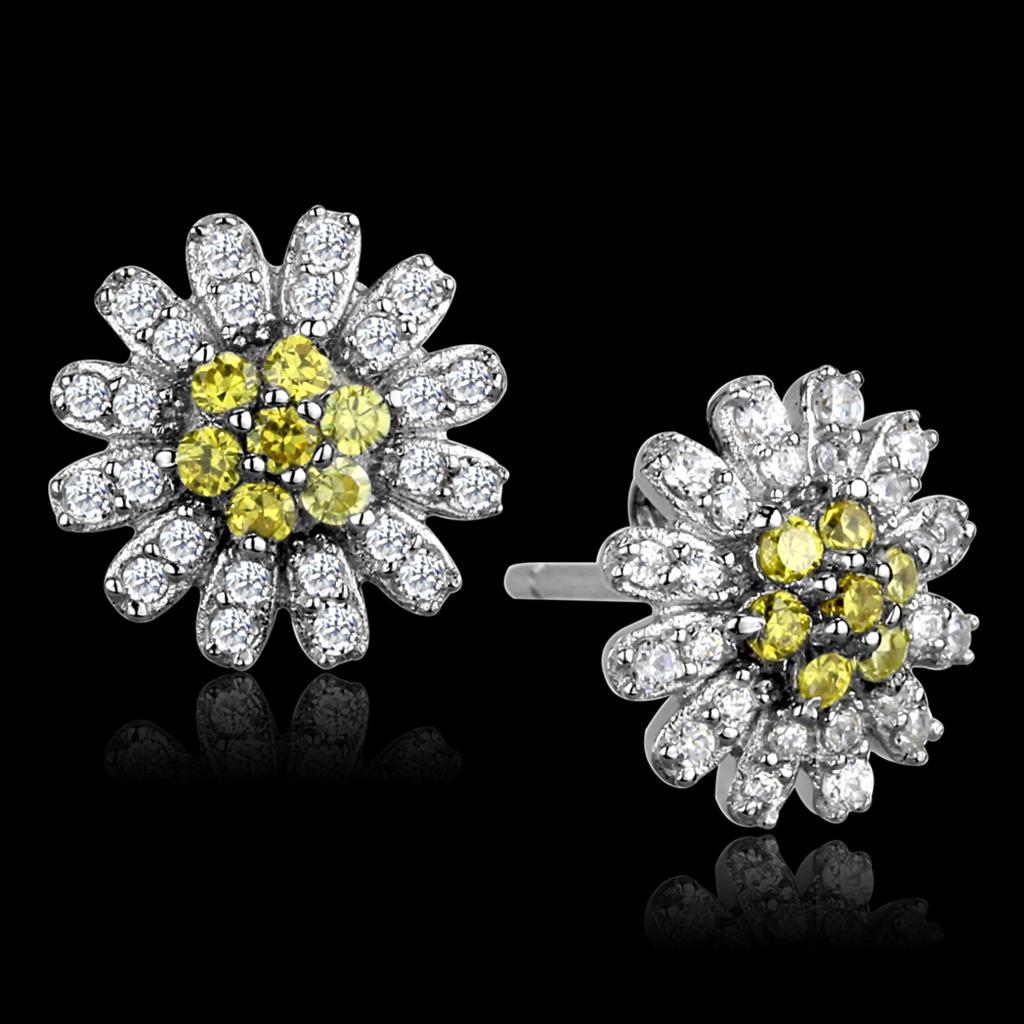 MATS286 - Rhodium 925 Sterling Silver Earrings with AAA Grade CZ  in Topaz