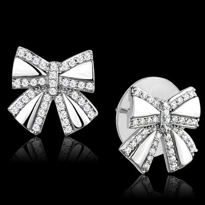 MATS287 - Rhodium 925 Sterling Silver Earrings with AAA Grade CZ  in Clear