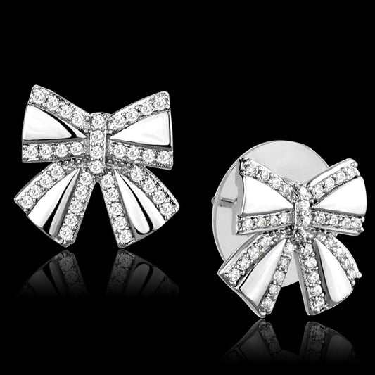 MATS287 - Rhodium 925 Sterling Silver Earrings with AAA Grade CZ  in Clear