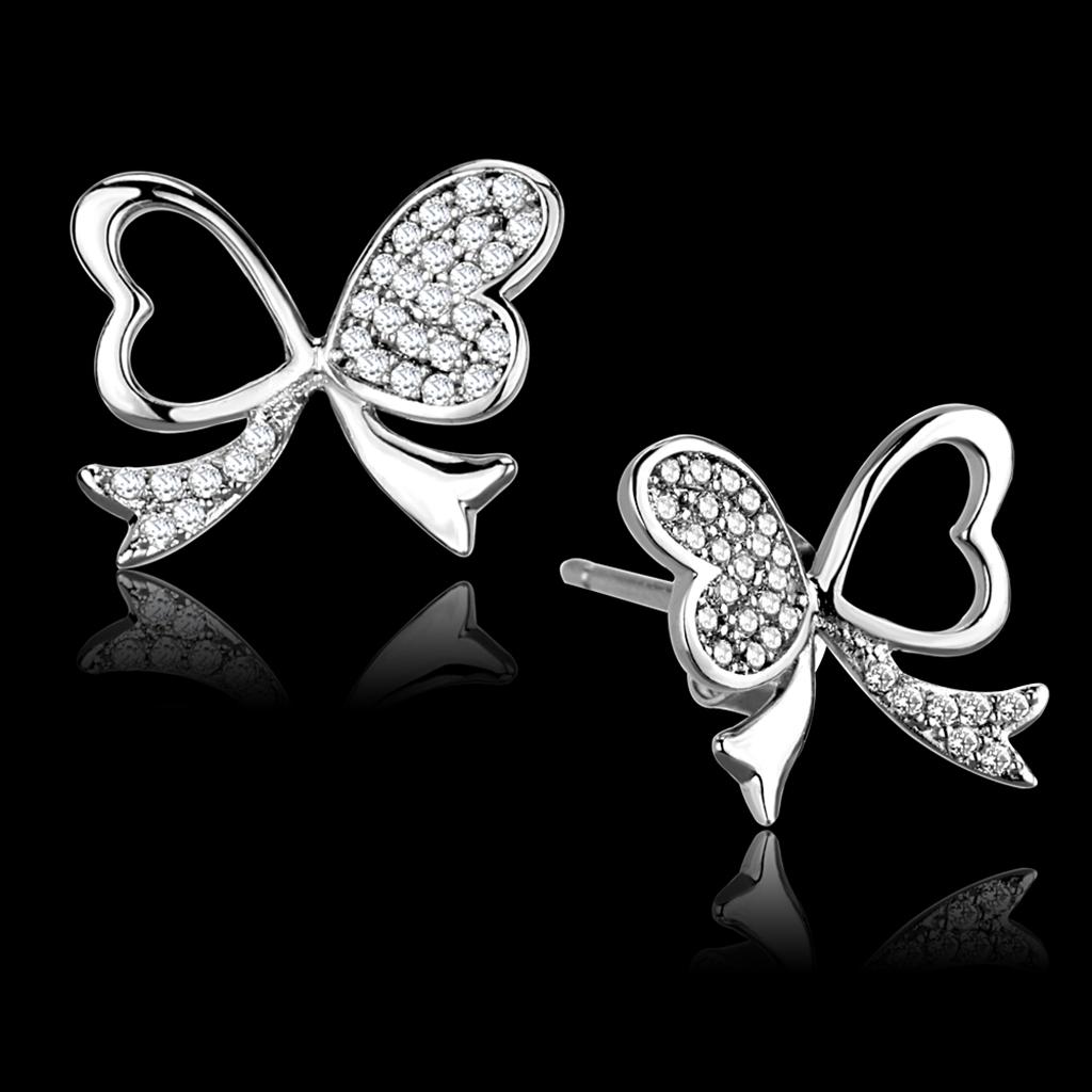 MATS288 - Rhodium 925 Sterling Silver Earrings with AAA Grade CZ  in Clear