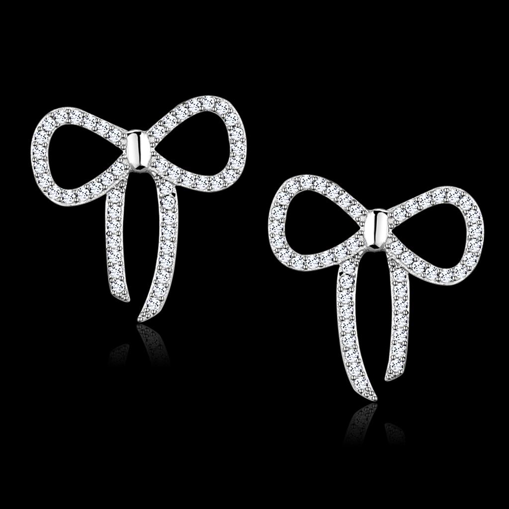 MATS289 - Rhodium 925 Sterling Silver Earrings with AAA Grade CZ  in Clear