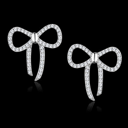 MATS289 - Rhodium 925 Sterling Silver Earrings with AAA Grade CZ  in Clear
