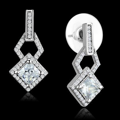 MATS291 - Rhodium 925 Sterling Silver Earrings with AAA Grade CZ  in Clear