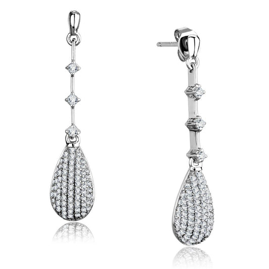 MATS292 - Rhodium 925 Sterling Silver Earrings with AAA Grade CZ  in Clear