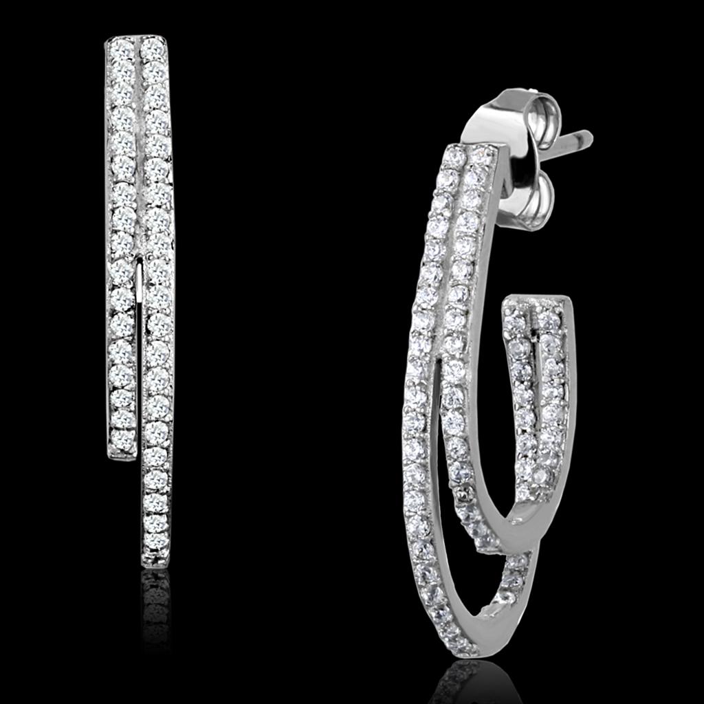 MATS293 - Rhodium 925 Sterling Silver Earrings with AAA Grade CZ  in Clear