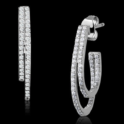 MATS293 - Rhodium 925 Sterling Silver Earrings with AAA Grade CZ  in Clear