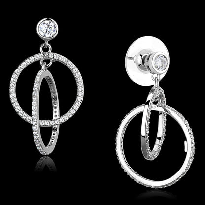 MATS294 - Rhodium 925 Sterling Silver Earrings with AAA Grade CZ  in Clear