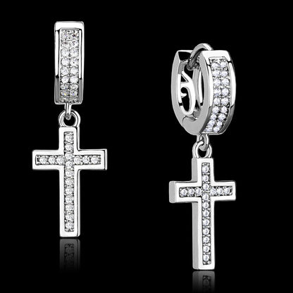 MATS295 - Rhodium 925 Sterling Silver Earrings with AAA Grade CZ  in Clear