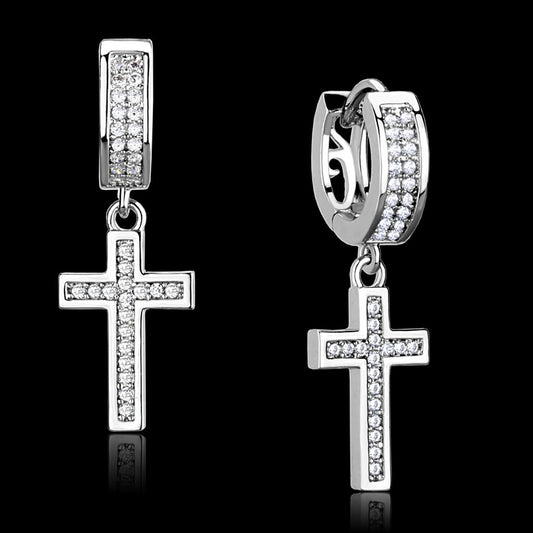 MATS295 - Rhodium 925 Sterling Silver Earrings with AAA Grade CZ  in Clear
