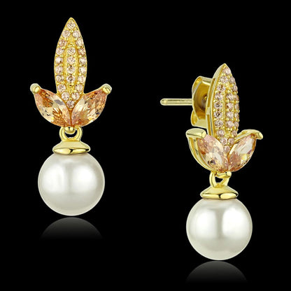 MATS298 - Gold 925 Sterling Silver Earrings with Synthetic Pearl in White