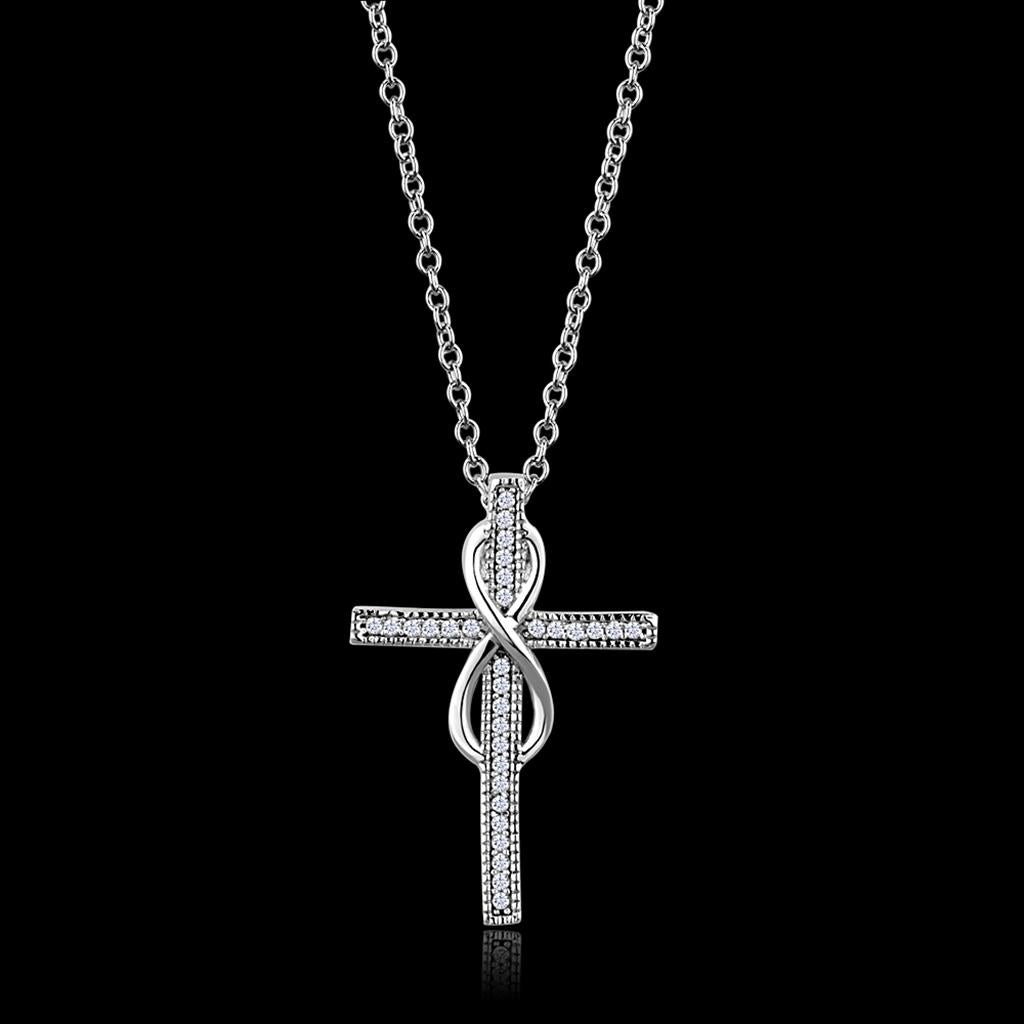 MATS301 - Rhodium 925 Sterling Silver Chain Pendant with AAA Grade CZ  in Clear