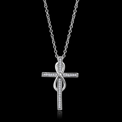 MATS301 - Rhodium 925 Sterling Silver Chain Pendant with AAA Grade CZ  in Clear