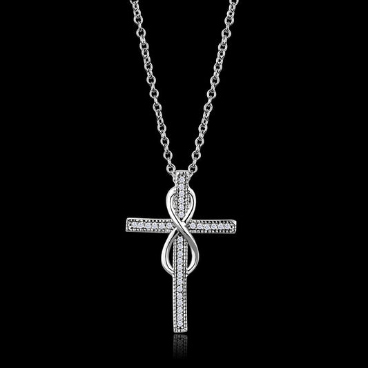 MATS301 - Rhodium 925 Sterling Silver Chain Pendant with AAA Grade CZ  in Clear