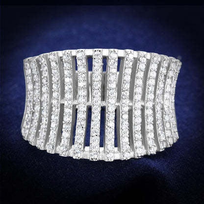 MATS302 - Rhodium 925 Sterling Silver Ring with AAA Grade CZ  in Clear