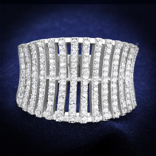 MATS302 - Rhodium 925 Sterling Silver Ring with AAA Grade CZ  in Clear