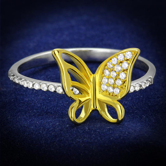 MATS312 - Reverse Two-Tone 925 Sterling Silver Ring with AAA Grade CZ  in Clear