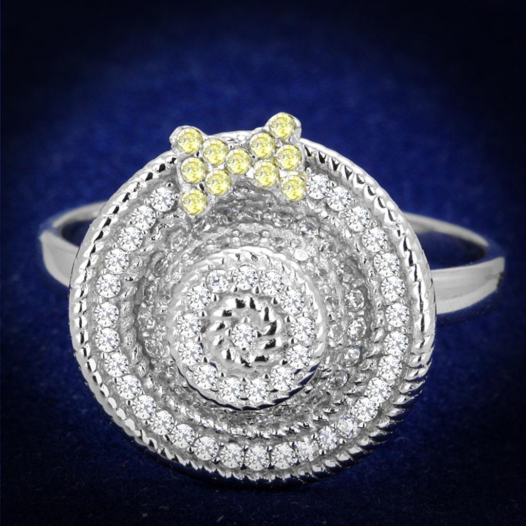 MATS319 - Reverse Two-Tone 925 Sterling Silver Ring with AAA Grade CZ  in Topaz