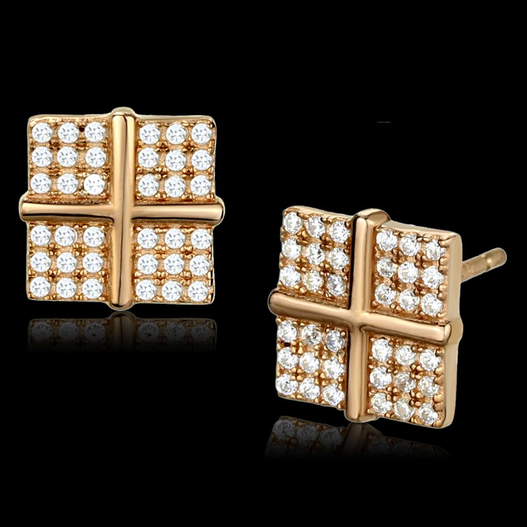 MATS322 - Rose Gold 925 Sterling Silver Earrings with AAA Grade CZ  in Clear