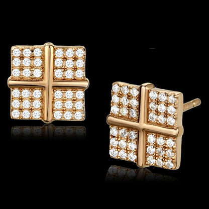 MATS322 - Rose Gold 925 Sterling Silver Earrings with AAA Grade CZ  in Clear