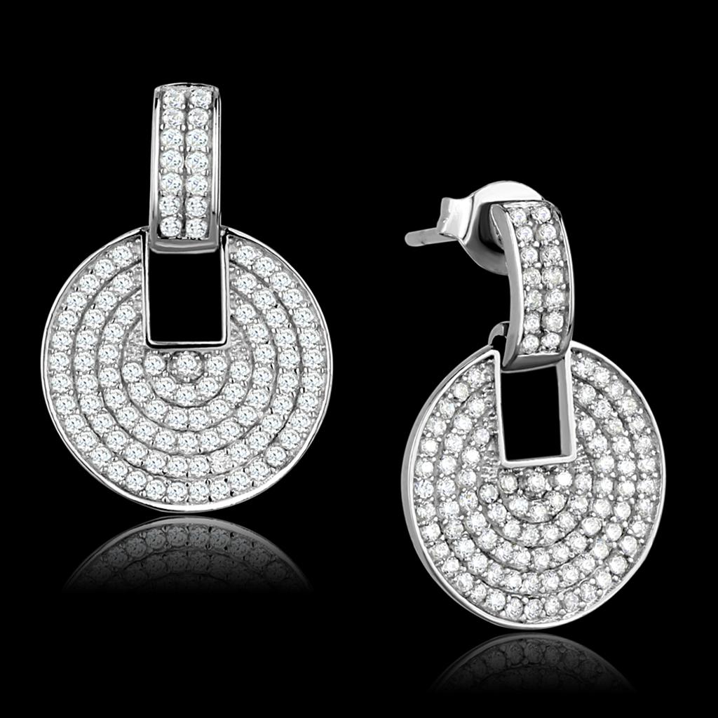 MATS323 - Rhodium 925 Sterling Silver Earrings with AAA Grade CZ  in Clear