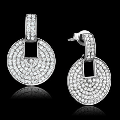 MATS323 - Rhodium 925 Sterling Silver Earrings with AAA Grade CZ  in Clear