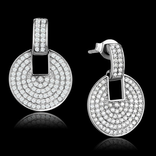 MATS323 - Rhodium 925 Sterling Silver Earrings with AAA Grade CZ  in Clear
