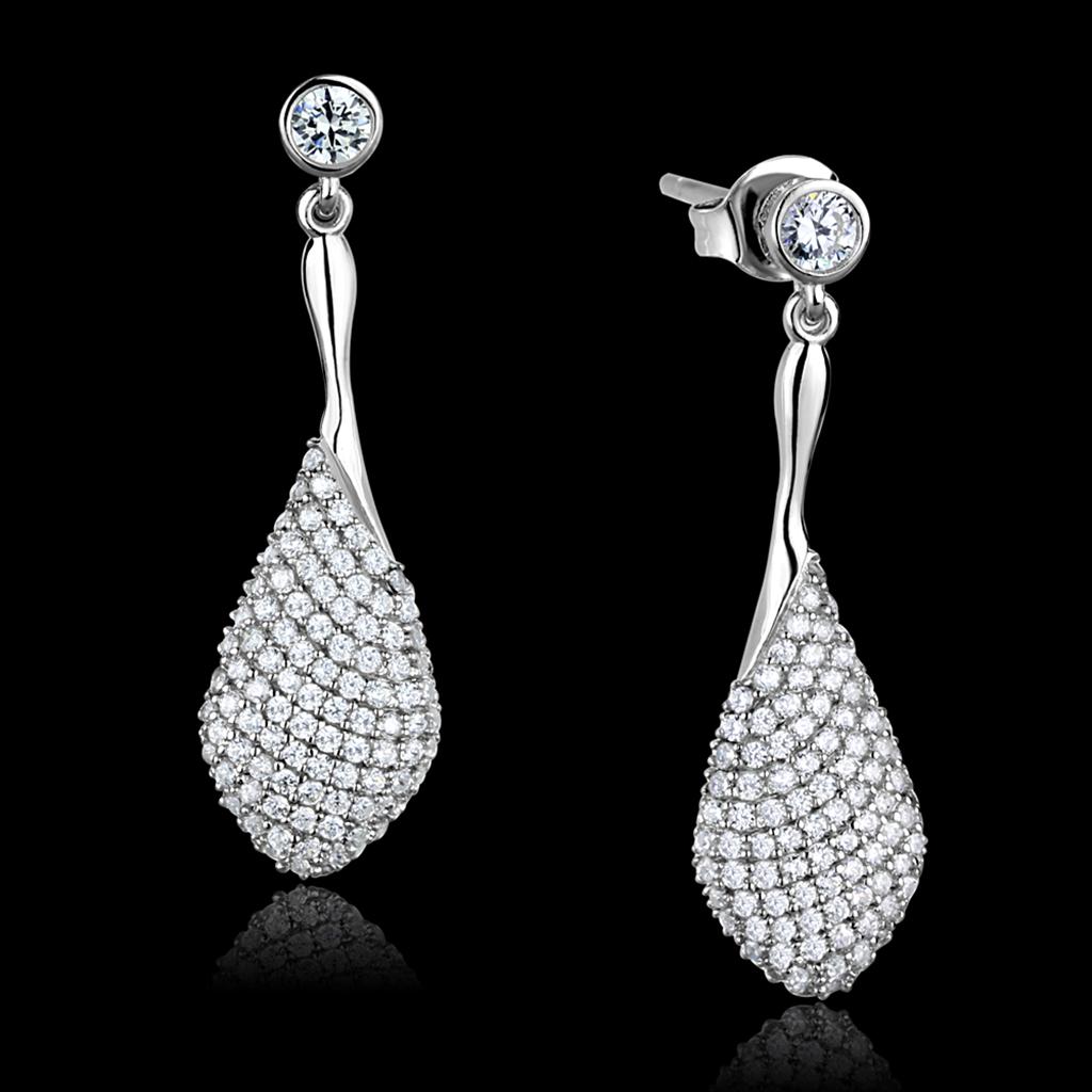 MATS324 - Rhodium 925 Sterling Silver Earrings with AAA Grade CZ  in Clear