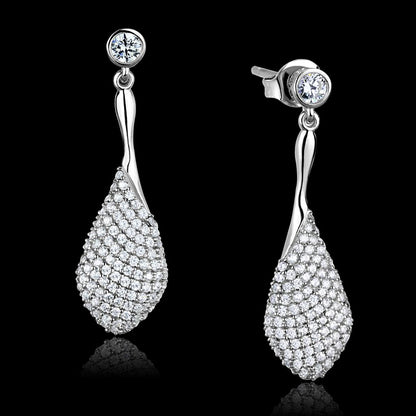 MATS324 - Rhodium 925 Sterling Silver Earrings with AAA Grade CZ  in Clear