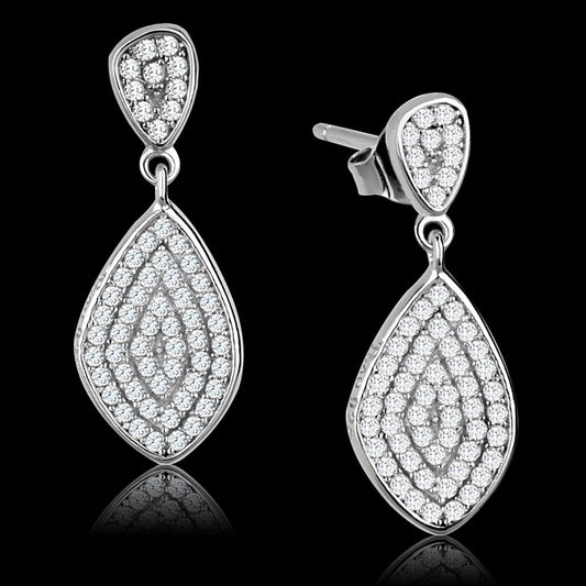 MATS325 - Rhodium 925 Sterling Silver Earrings with AAA Grade CZ  in Clear