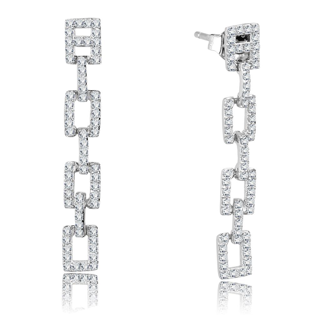 MATS326 - Rhodium 925 Sterling Silver Earrings with AAA Grade CZ  in Clear