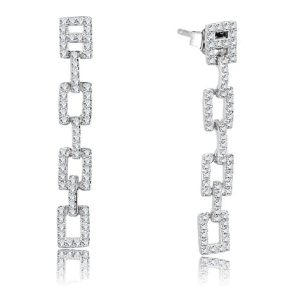 MATS326 - Rhodium 925 Sterling Silver Earrings with AAA Grade CZ  in Clear