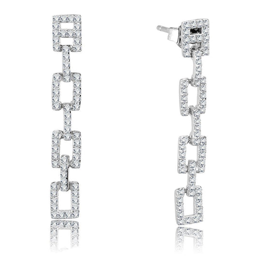 MATS326 - Rhodium 925 Sterling Silver Earrings with AAA Grade CZ  in Clear