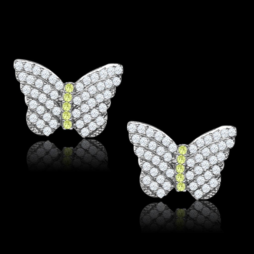 MATS327 - Rhodium 925 Sterling Silver Earrings with AAA Grade CZ  in Topaz