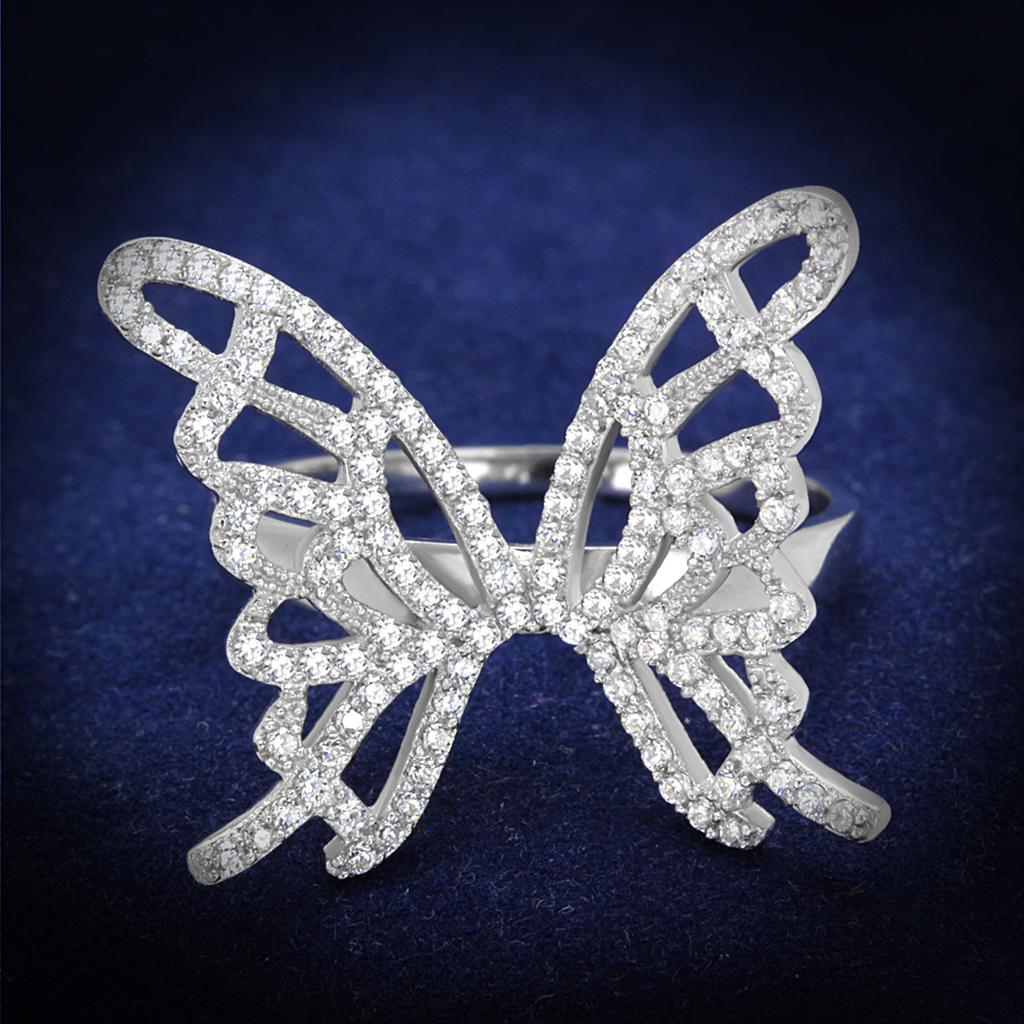 MATS330 - Rhodium 925 Sterling Silver Ring with AAA Grade CZ  in Clear