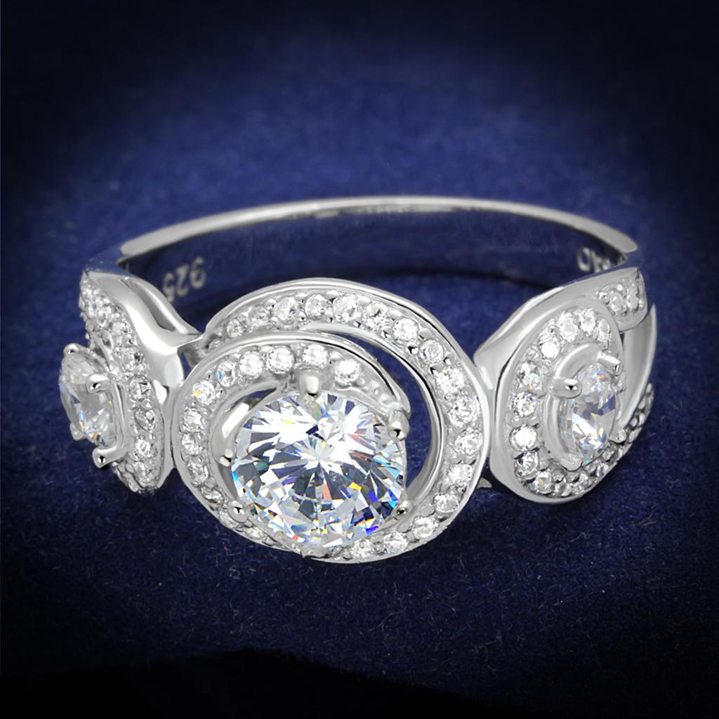 MATS332 - Rhodium 925 Sterling Silver Ring with AAA Grade CZ  in Clear