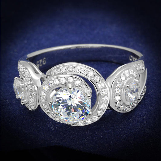 MATS332 - Rhodium 925 Sterling Silver Ring with AAA Grade CZ  in Clear